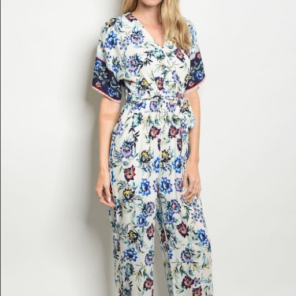 Jumpsuit off white floral blue - Picture 1 of 10